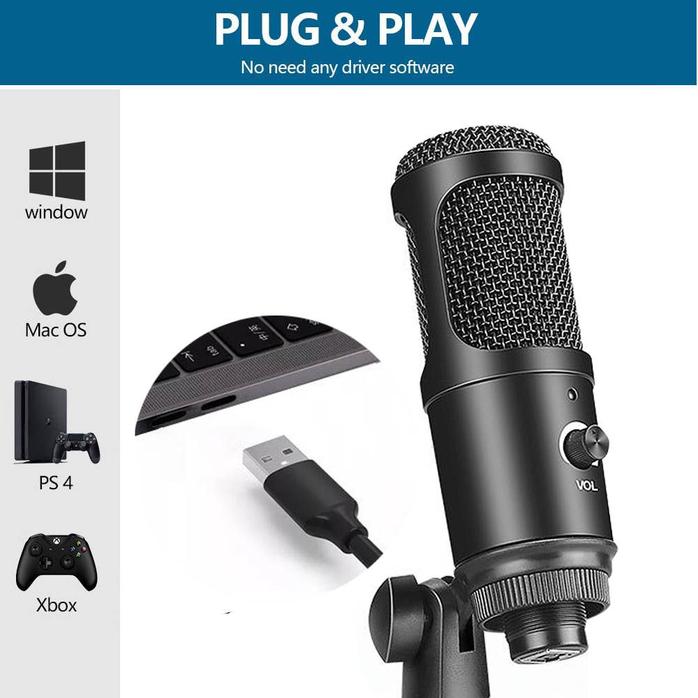 USB Microphone, Condenser Recording Microphone 192kHz/24bit Studio Cardioid Mic for PC, Laptop, Mac, Gaming, Podcast, Chatting, YouTube Videos, Voice Overs and Streaming