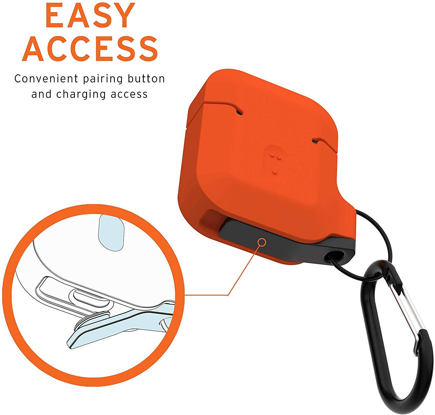 UAG AirPods (1st Gen & 2nd Gen) Rugged Silicone Case with Detachable Carabiner, Orange/Dark Grey