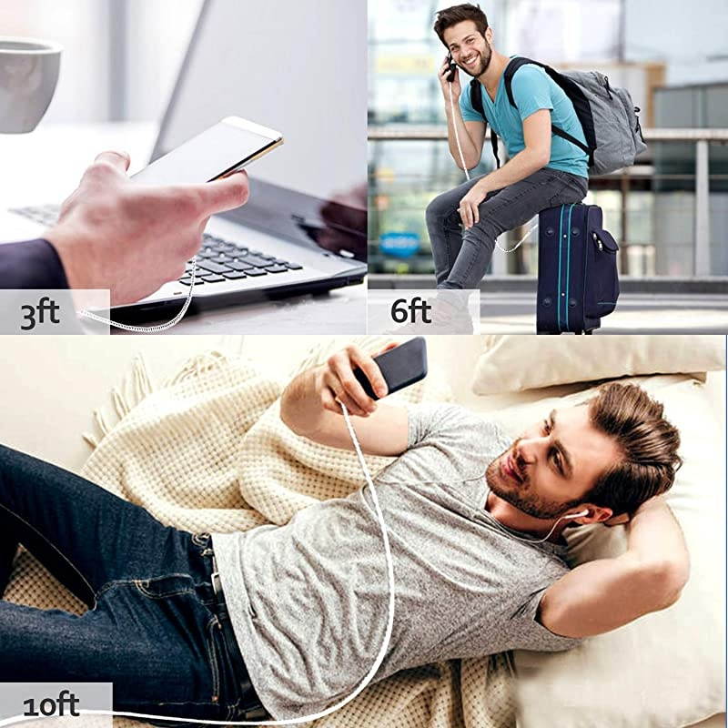 iPhone Charger, MFi Certified 5 Pack[3/3/6/6/10FT] USB Lightning Cable Nylon Braided Charging Cord Compatible for iPhone X/Max/12/11/8/7/6/6S/5/5S/SE/Plus/iPad - Silver