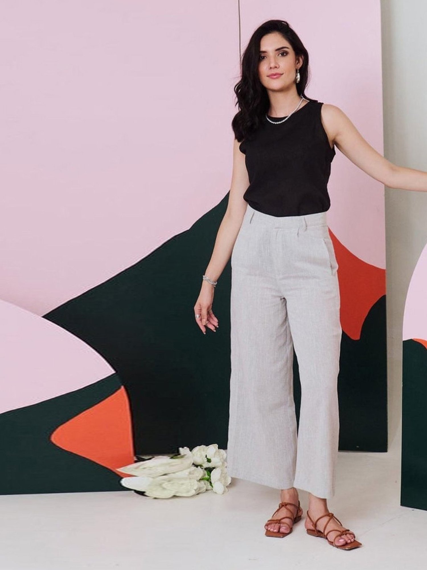 Gulaal Grey Cotton Flared Pant