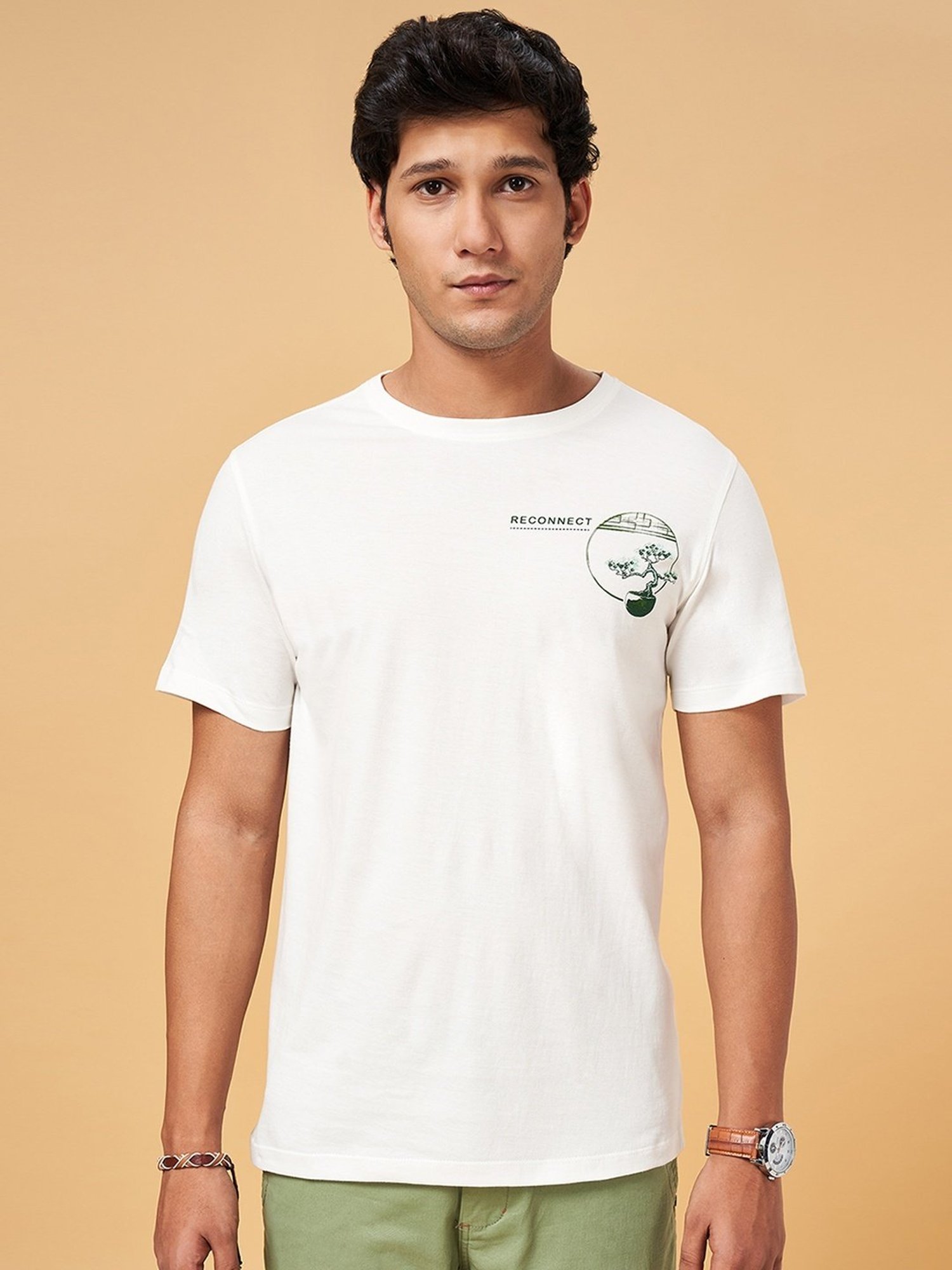 Urban Ranger by Pantaloons White Cotton Slim Fit Printed T-Shirt
