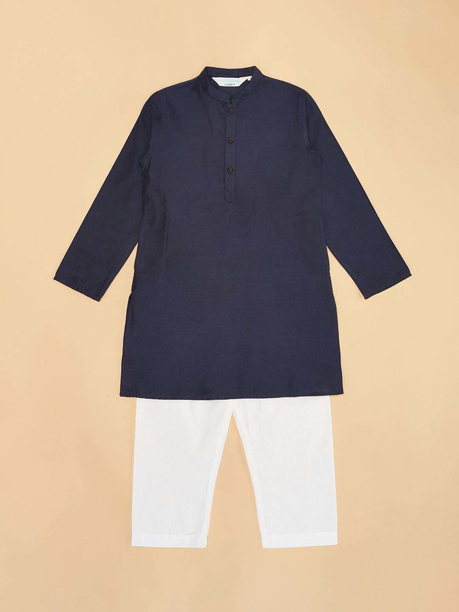 Indus Route by Pantaloons Boys Midnight Navy Solid Full Sleeves Kurta Sets
