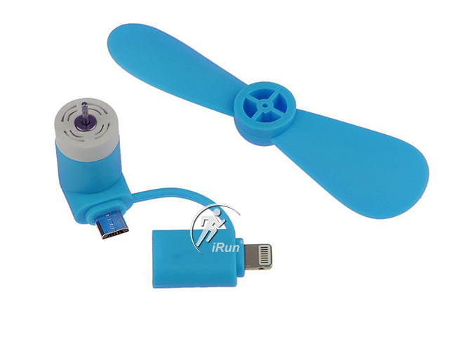 Portable Cell Phone Mini Electric Fan Cooling Cooler for iPhone SE/5s/6/6s 7plus & Android Samsung HTC Sony LG Phones, 2-in-1 (Micro USB+Lightning 8P), Blue