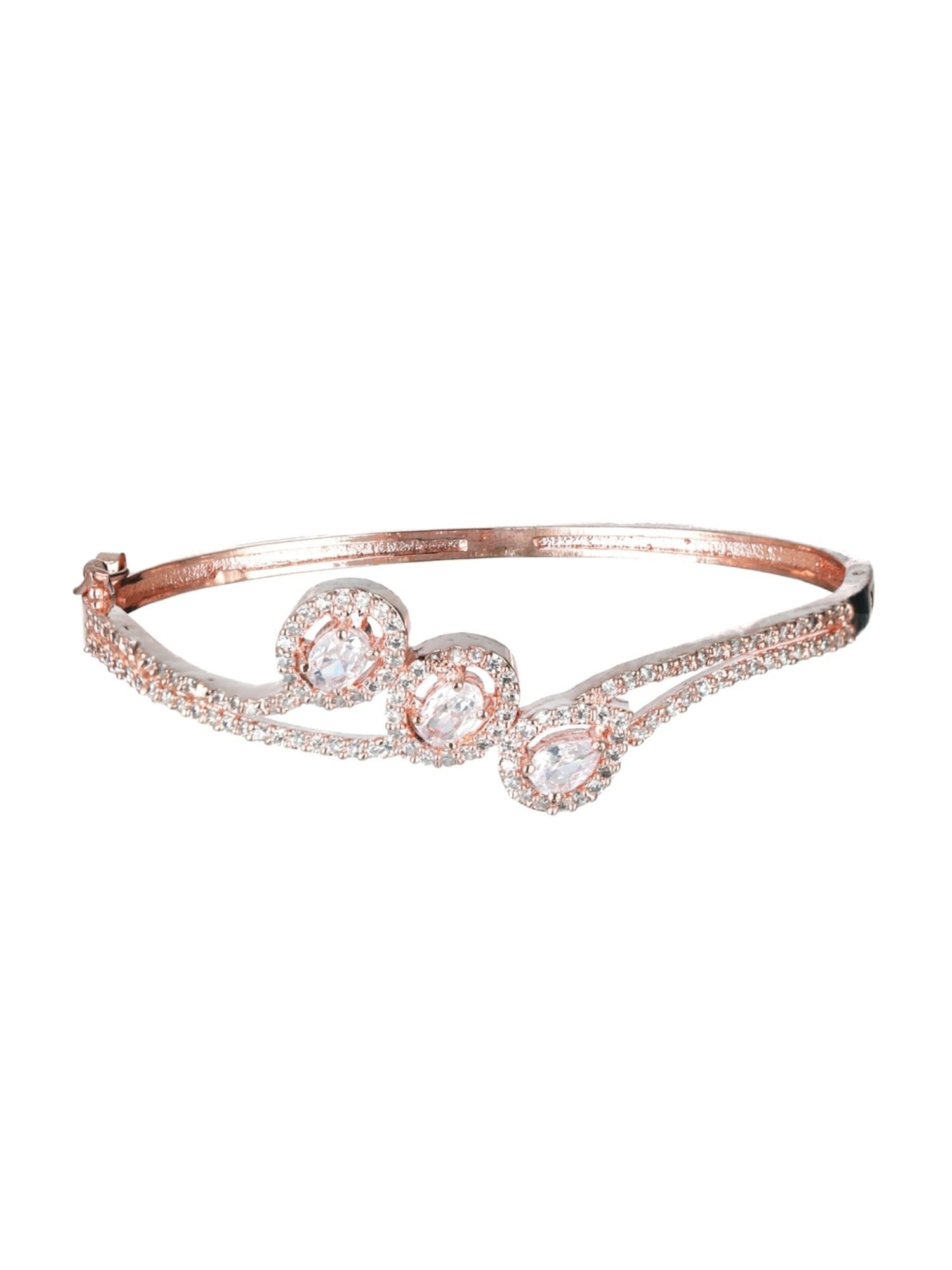 Aatmana Rose Gold-Plated White American Diamond Studded Handcrafted Bangle-Style Bracelet