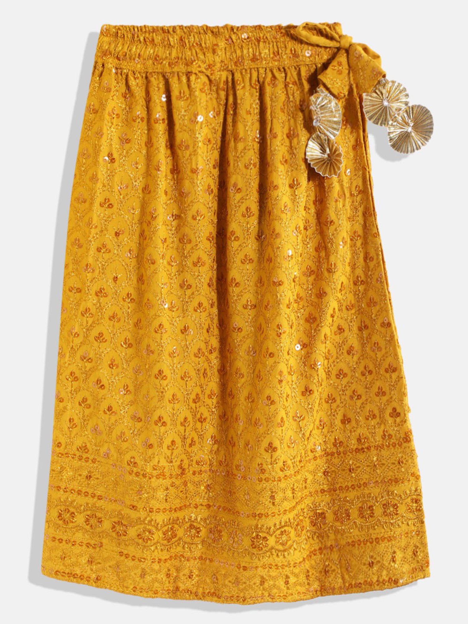 READIPRINT FASHIONS Kids Mustard Embellished Lehenga, Choli With Dupatta