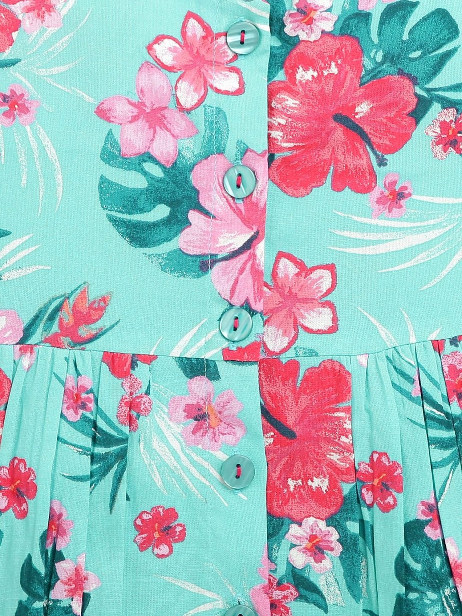 Campana Kids Sea Green & Magenta Floral Print Dress