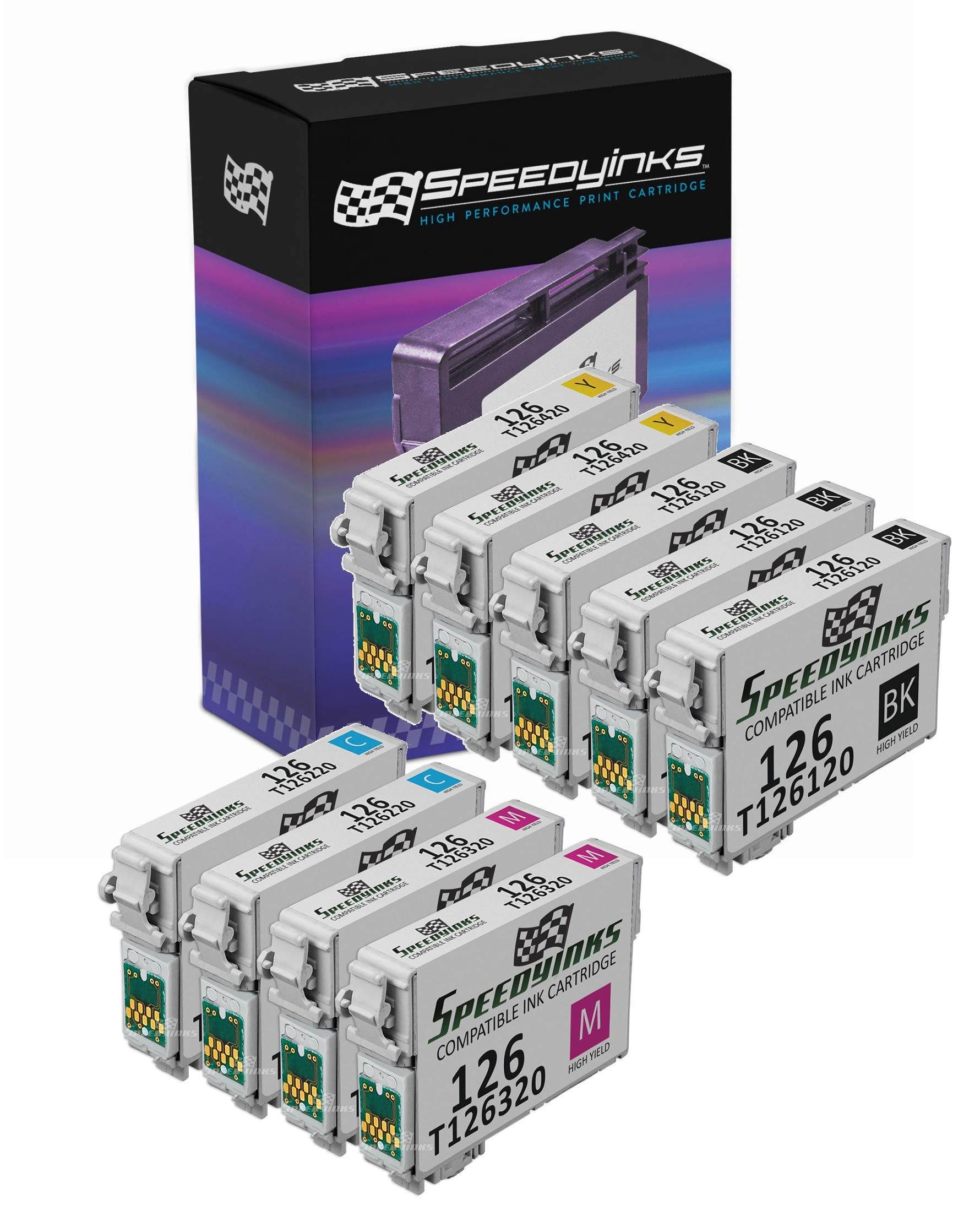 Speedy Inks - Epson Compatible T126 Set of 9 High Capcity Ink Cartridges: 3 Black T1261 & 2 Cyan T1262Magenta T1263Yellow T1264