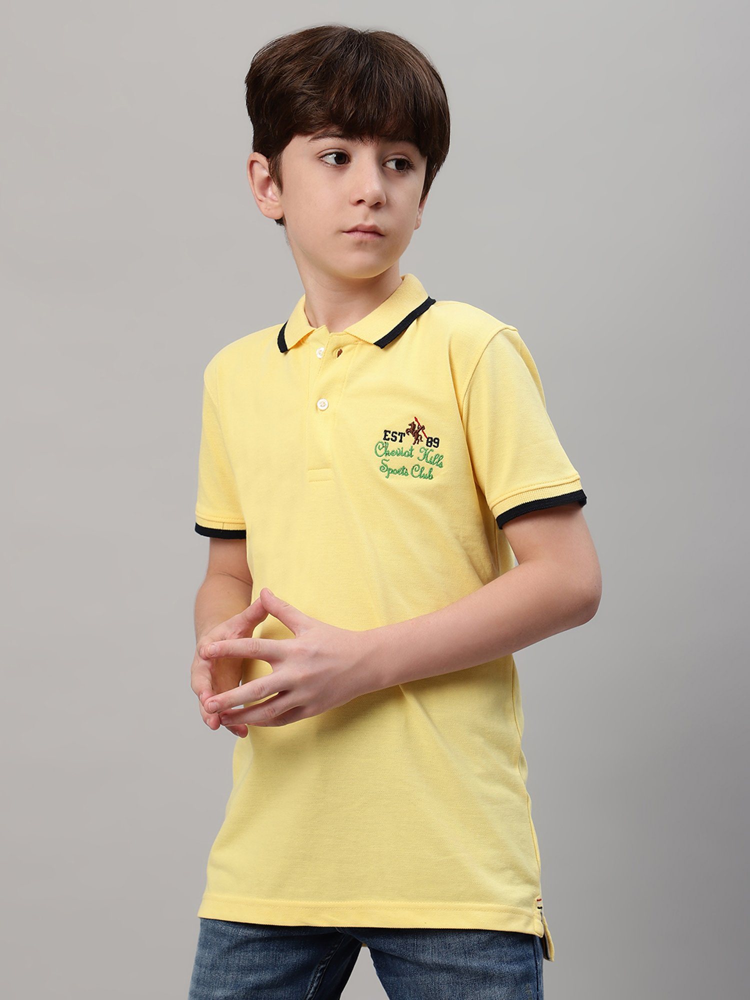 Cantabil Boys Yellow Solid Polo T-Shirt