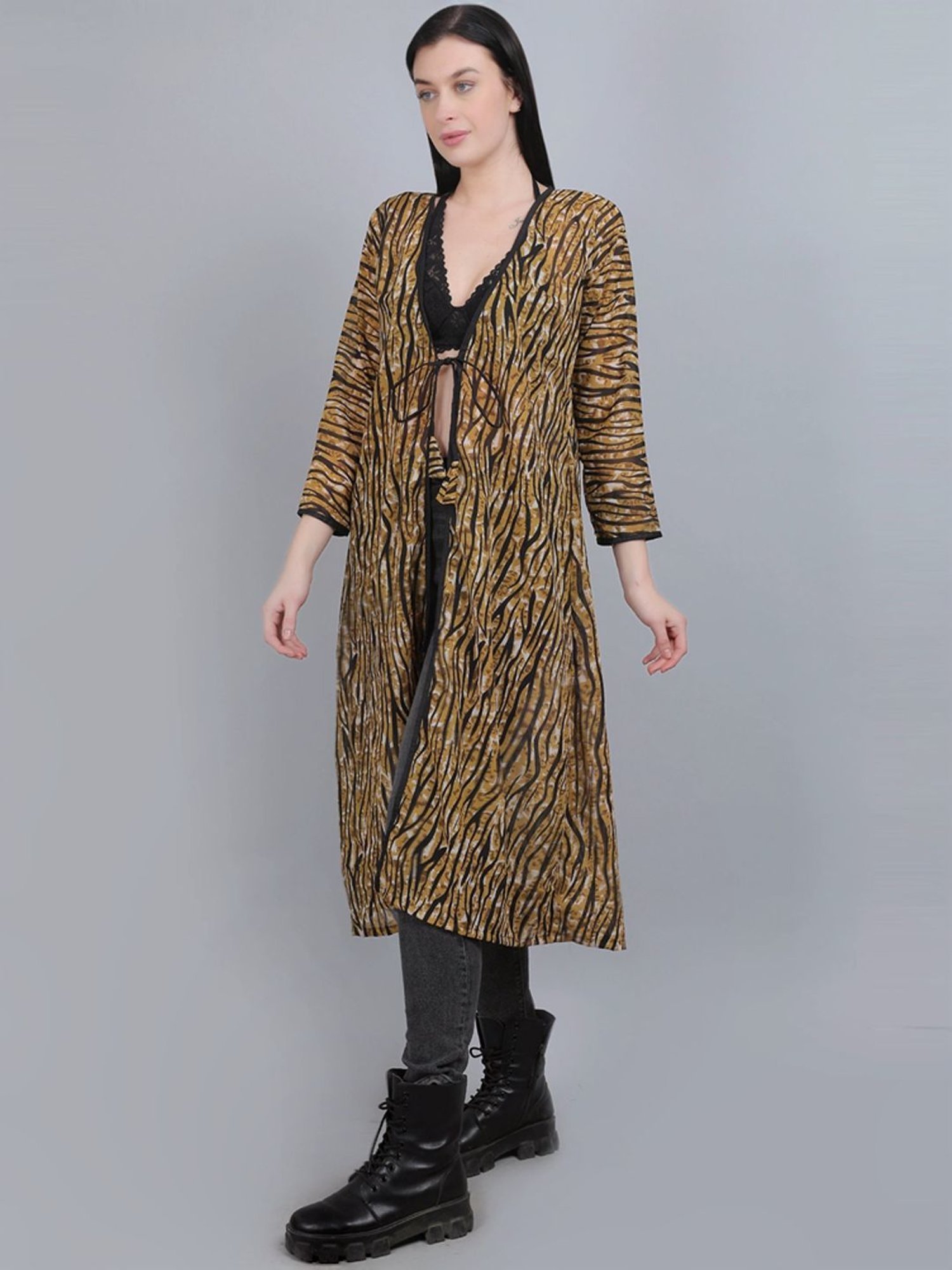 mod & shy Brown Printed Long Shrug