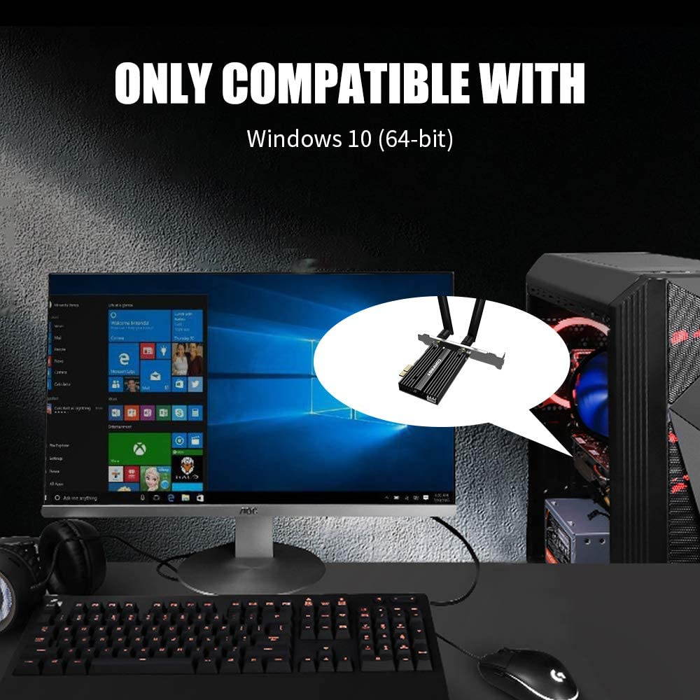 WiFi 6 PCIE Card 2974Mbps AX200 Wireless Adapter WiFi Card with Bluetooth 5.0, 802.11ax, MU-MIMO, Dual-Band(5GHZ 2400Mbps+2.4GHZ 574Mbps) for PC, Support Windows 10 64bit, Chrome OS and Linux