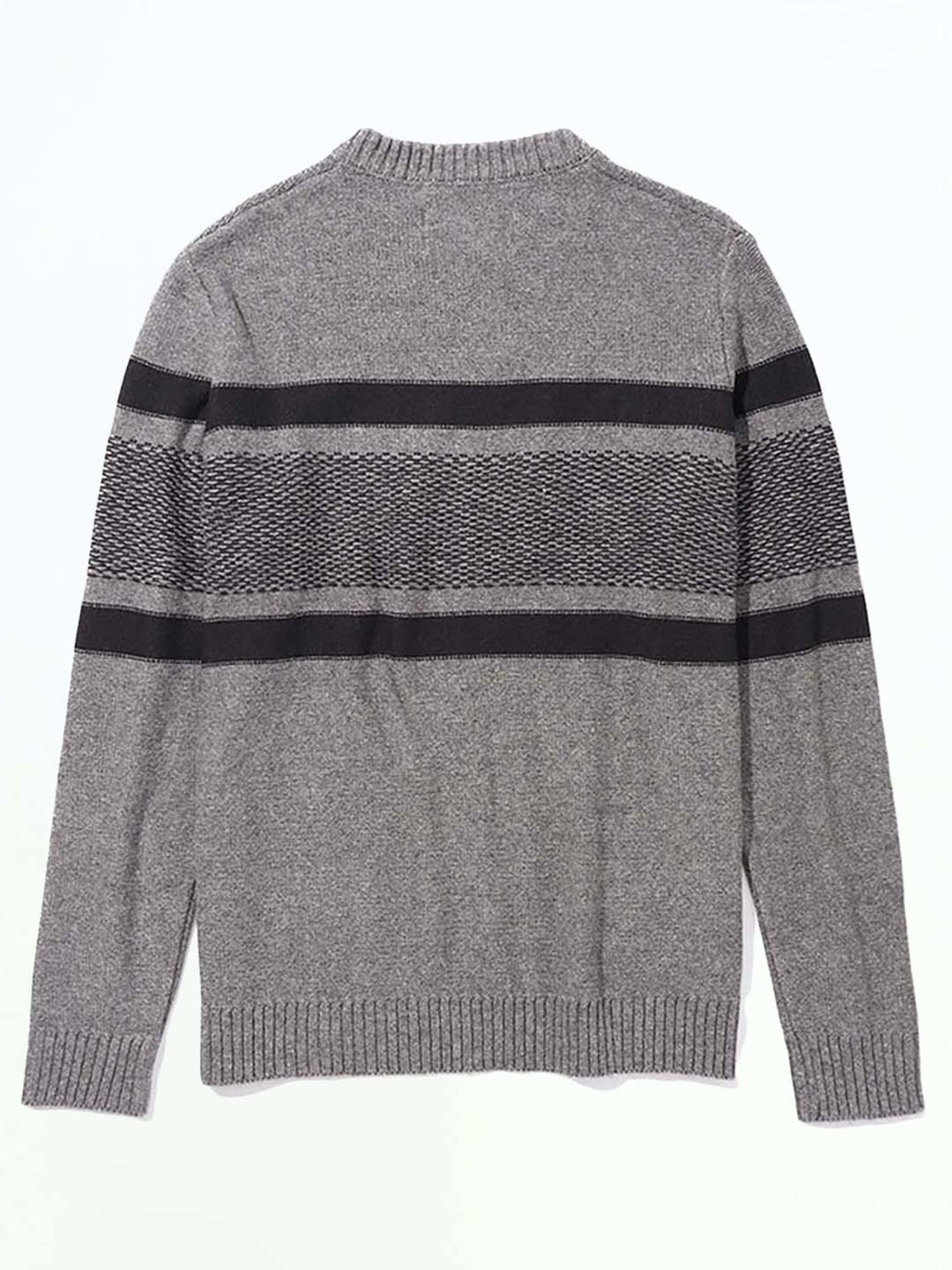 American Eagle Grey Regular Fit Striped Sweater