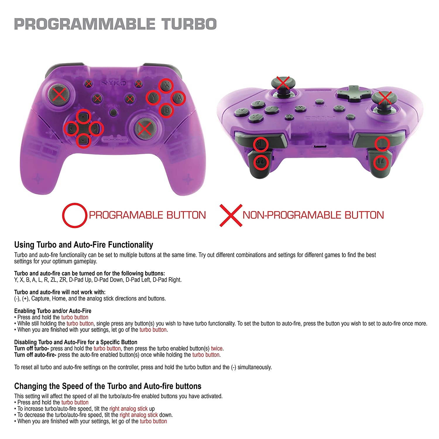 Nyko Wireless Core Controller - Bluetooth Pro Controller Alternative with Turbo and Android/PC Compatibility for Nintendo Switch - Purple