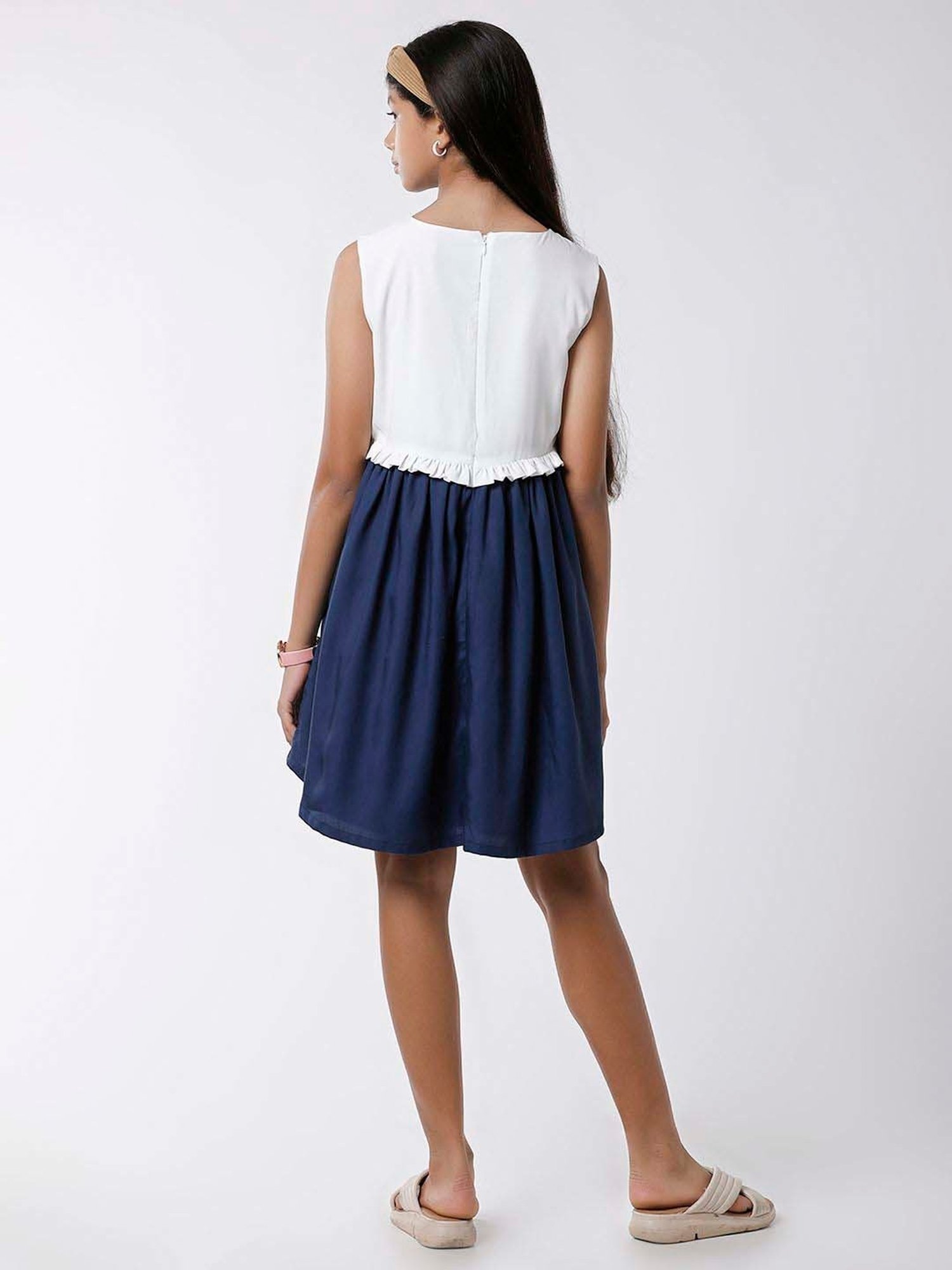 Kate & Oscar Kids White & Blue Regular Fit Dress