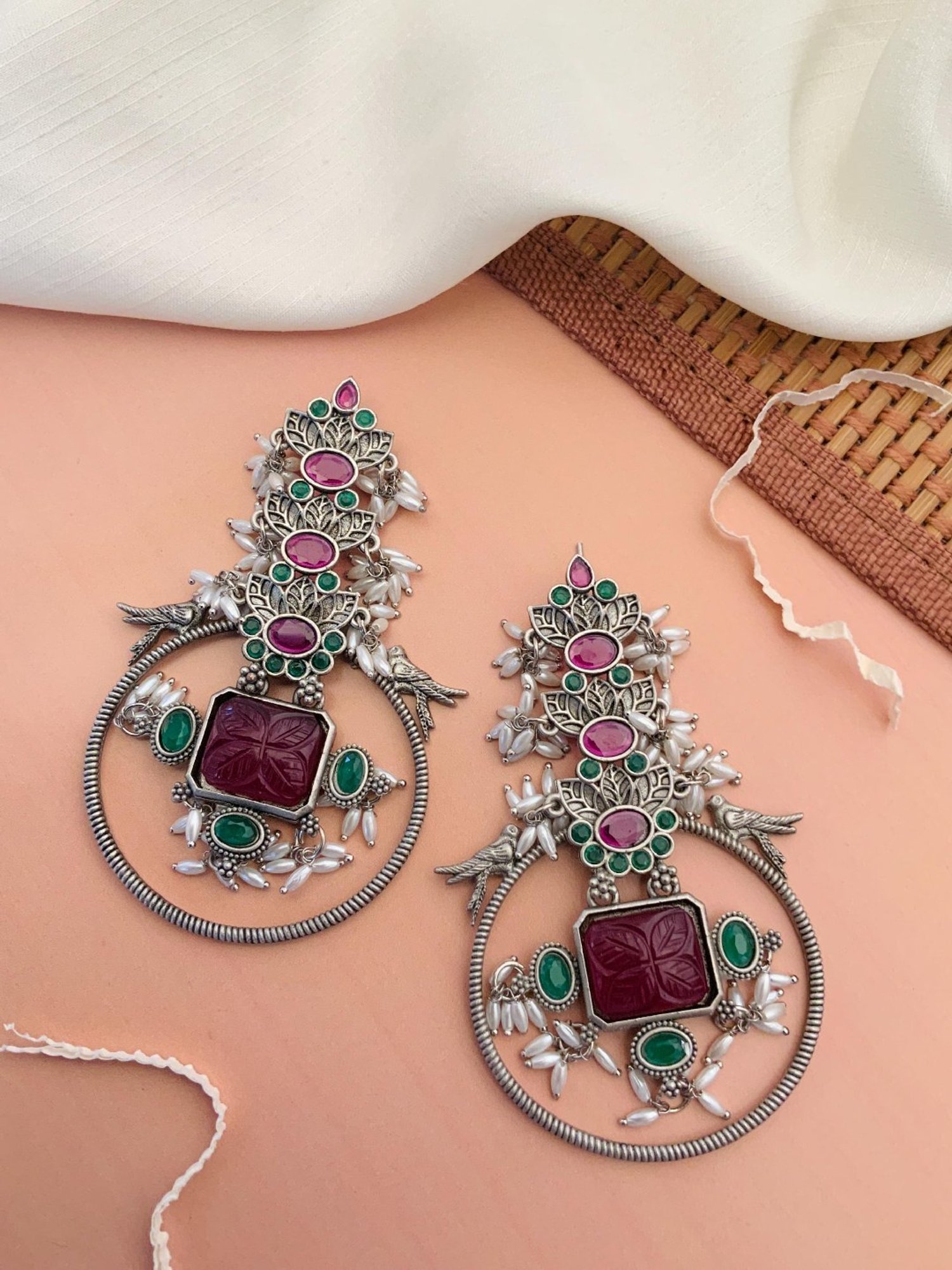 Abdesigns Silver-Plated Stone-Studded & Beaded Classic Earrings