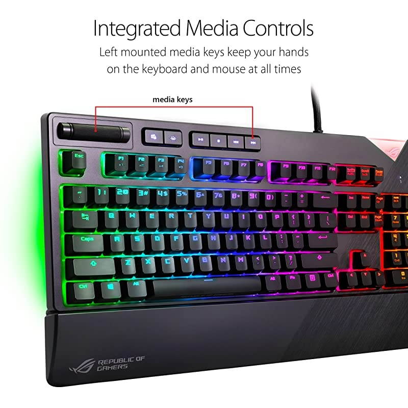 RGB Mechanical Gaming Keyboard - ROG Strix Flare (Cherry MX Blue Switches - cm SS) | Aura Sync & SDK | Gaming Keyboard for PC | Customizable Badge, USB Pass-Through | Media Controls
