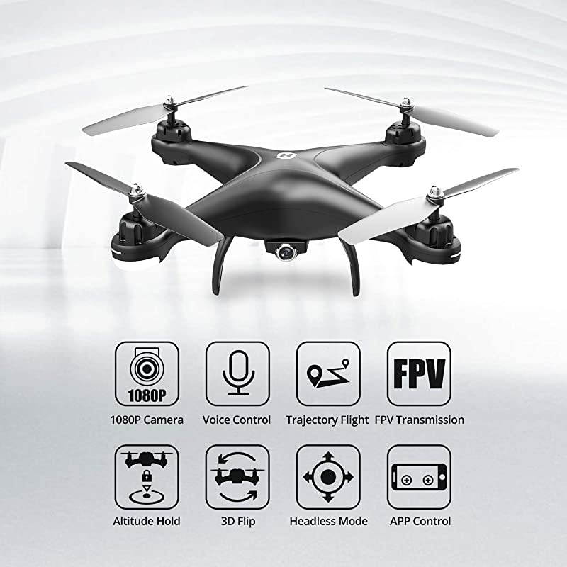 HS110D FPV RC Drone with 1080P HD Camera Live Video 120&deg;WideAngle WiFi Quadcopter with Gravity Sensor Voice Control Gesture Control Altitude Hold Headless Mode 3D Flip RTF 2 Batteries