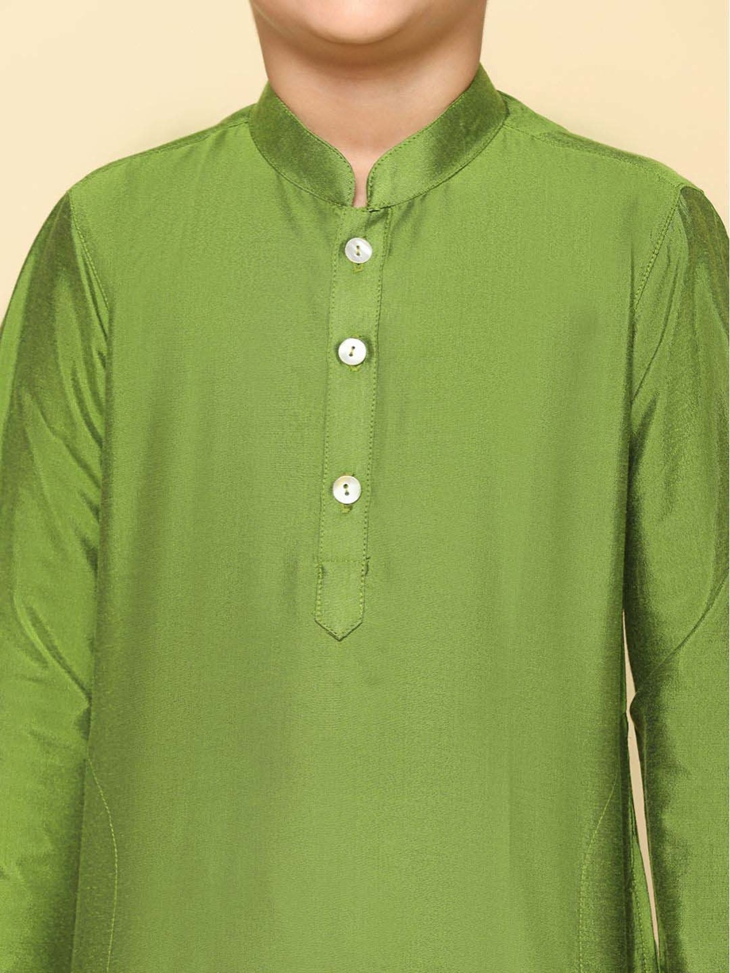 KISAH Kids Green & White Regular Fit Full Sleeves Kurta Set