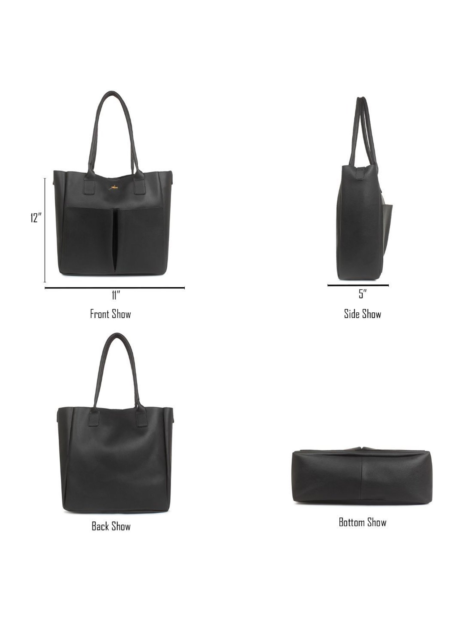Yelloe Black Solid Large Tote Bag