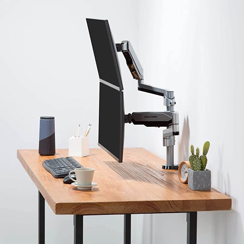Dual 1327 Stacked Monitor Arm Desk Mount fits Two FlatCurved Monitor Full Motion Height Swivel Tilt Rotation Adjustable Monitor Arm VESACClampGrommetCable Management