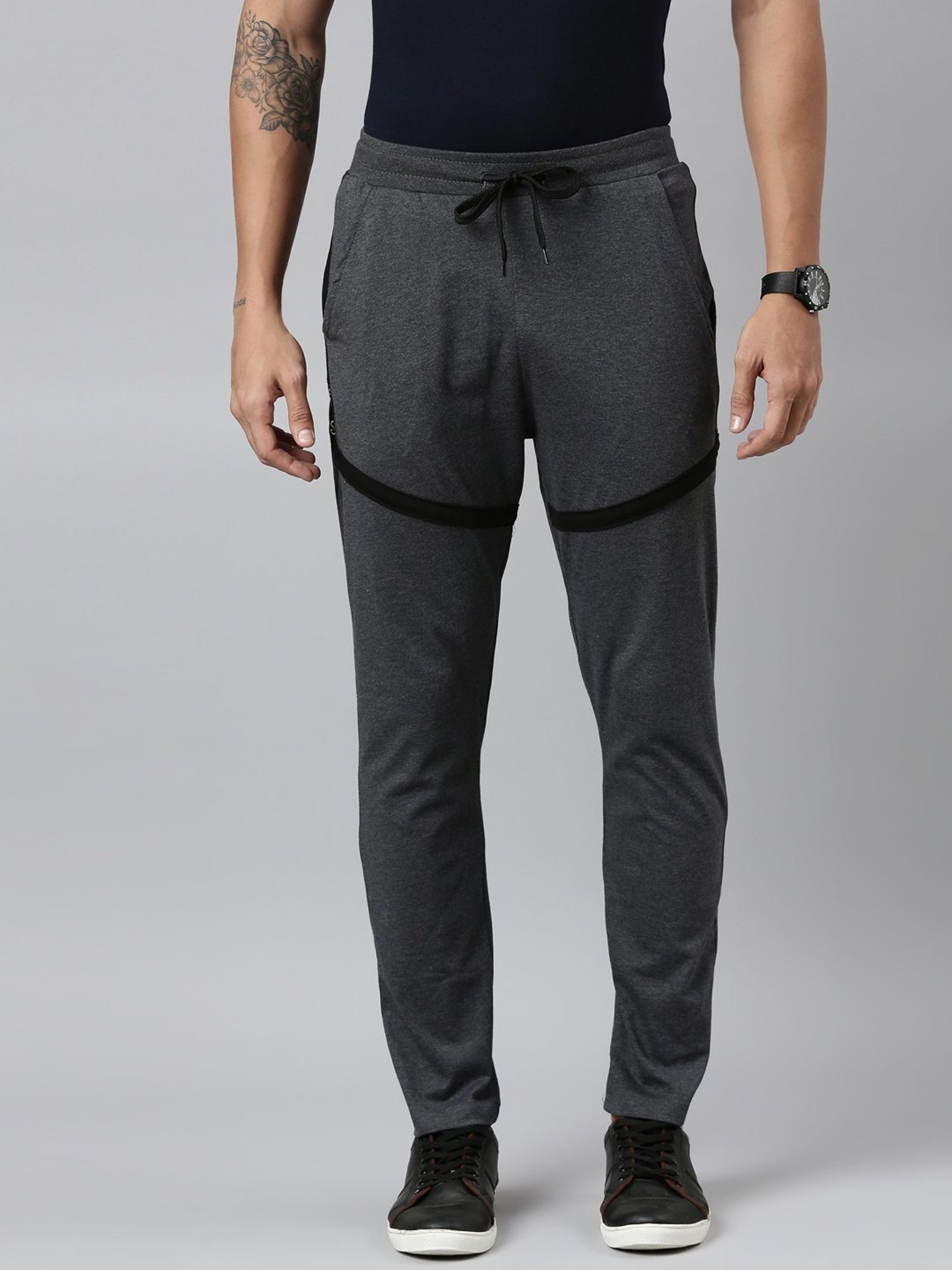 Dixcy Scott Maximus Grey Cotton Regular Fit Colour Block Sports Trackpants