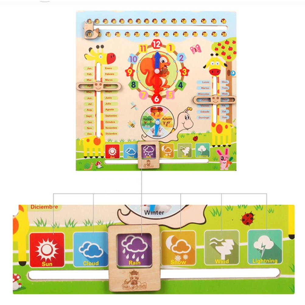 1 Set Wooden Digital Clock Alarm Calendar Learning Early Educational Toy Versatile Clock for Date Weather Week Month Season