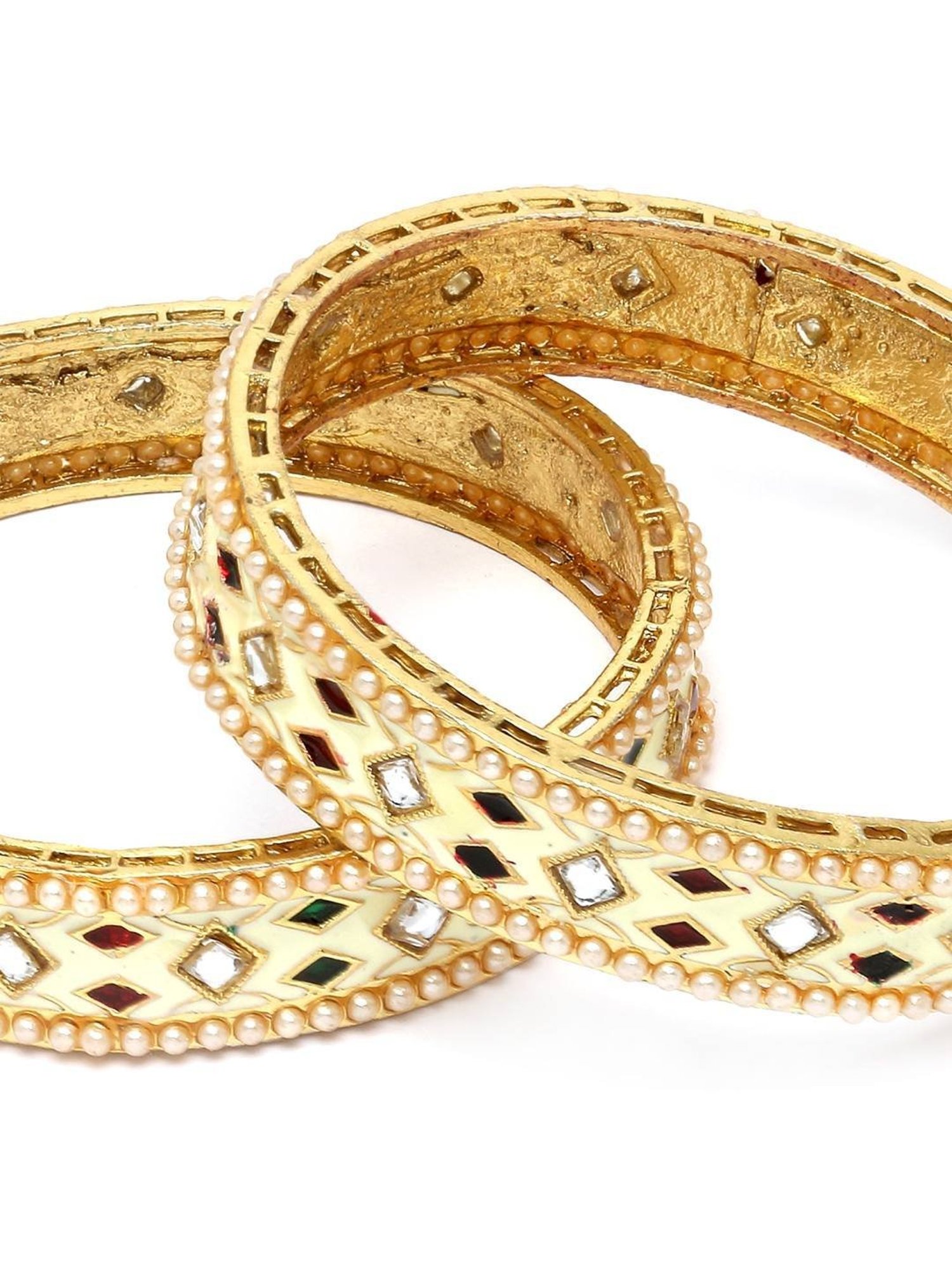 Karatcart Gold-Plated White Meena Bangles Women - Set of 2