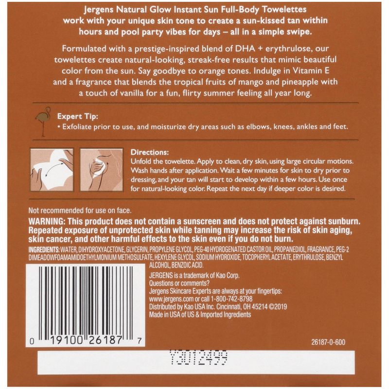 Jergens Natural Glow Instant Sun Towelette - Medium Bronze - 6ct