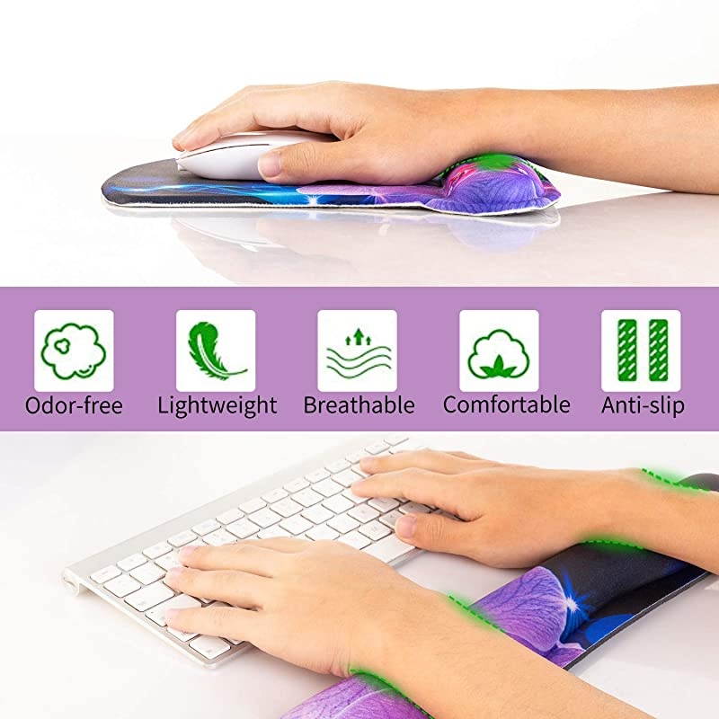 Keyboard Wrist Rest Pad and Mouse Wrist Rest Support Mouse Pad Set,Durable & Comfortable & Lightweight for Easy Typing & Pain Relief-Ergonomic Support (Phalaenopsis)