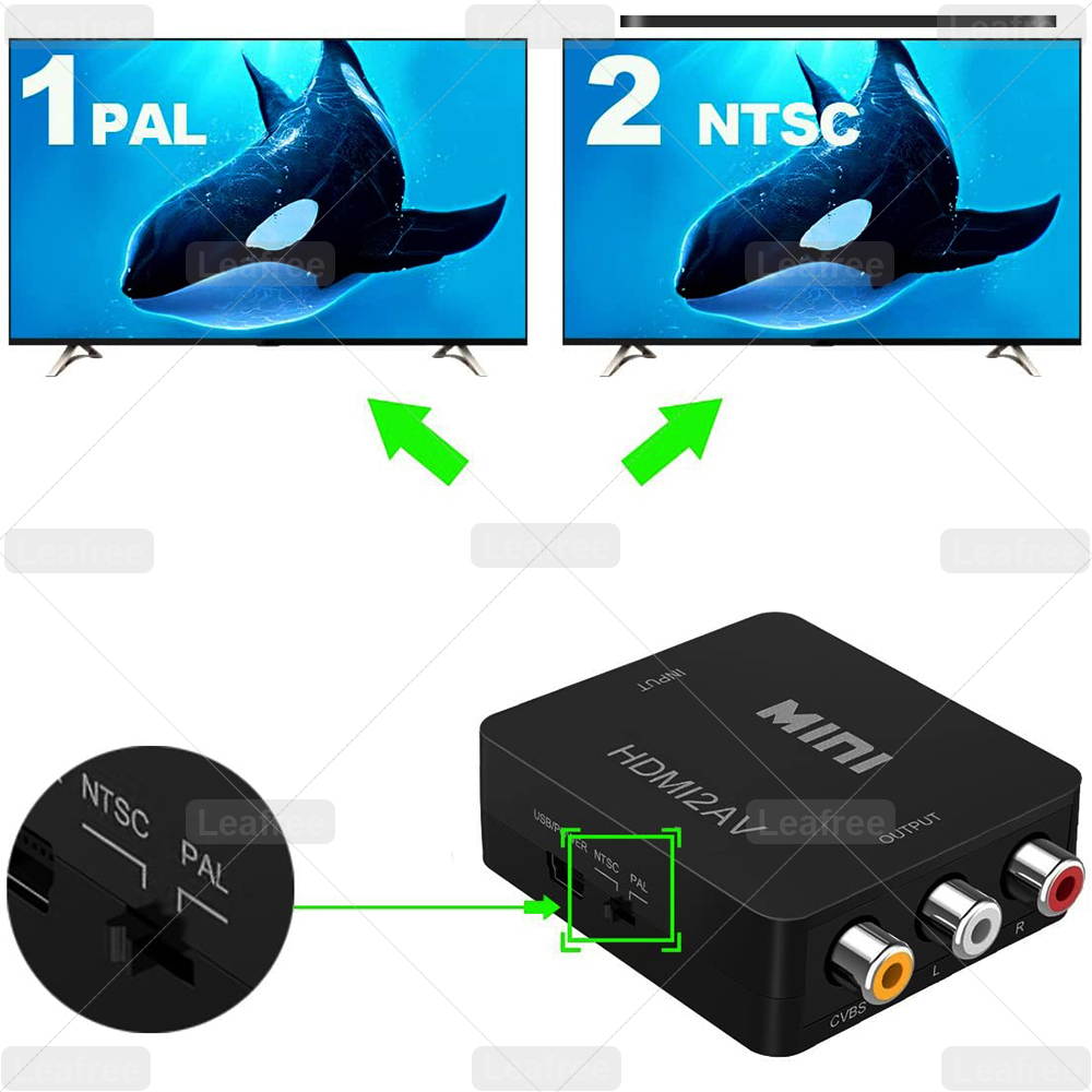 HDMI to AV Converter, HDMI to RCA, HDMI to AV, 1080P HDMI to 3RCA CVBS AV Composite Video Audio Converter Adapter Supports PAL/NTSC with USB Charge Cable for PC Laptop HDTV DVD