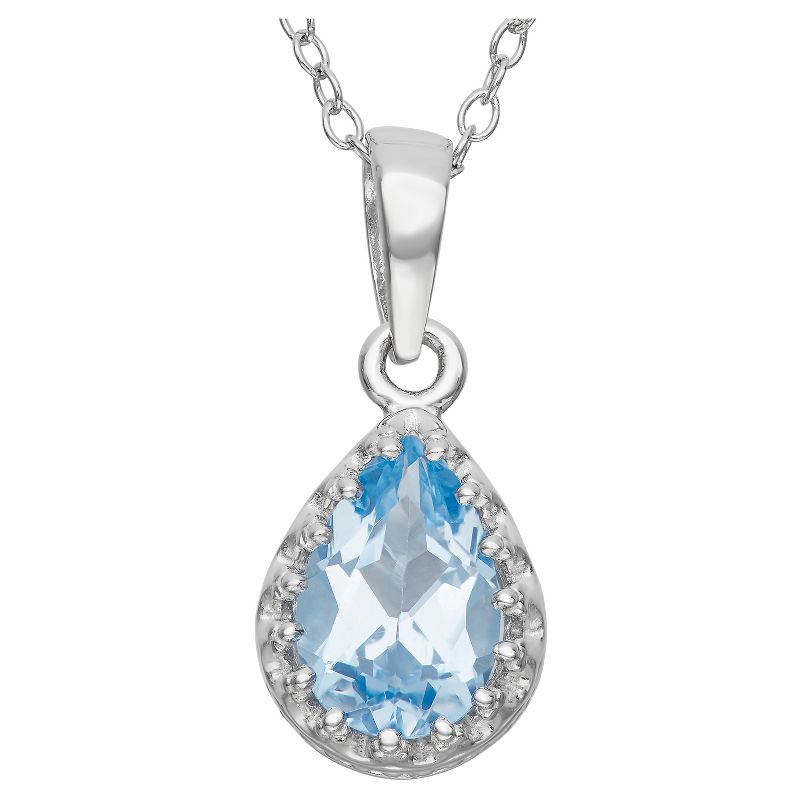 Pear-Cut Aquamarine Crown Pendant in Sterling Silver