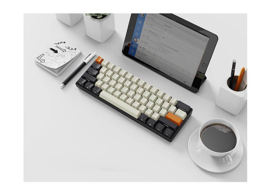 A-jazz AK61 Bluetooth Wireless and  USB Wired Dual Connectivity Mechanical Gaming Keyboard, Durable ABSKeycaps, White Backlit -Blue Switch( White )