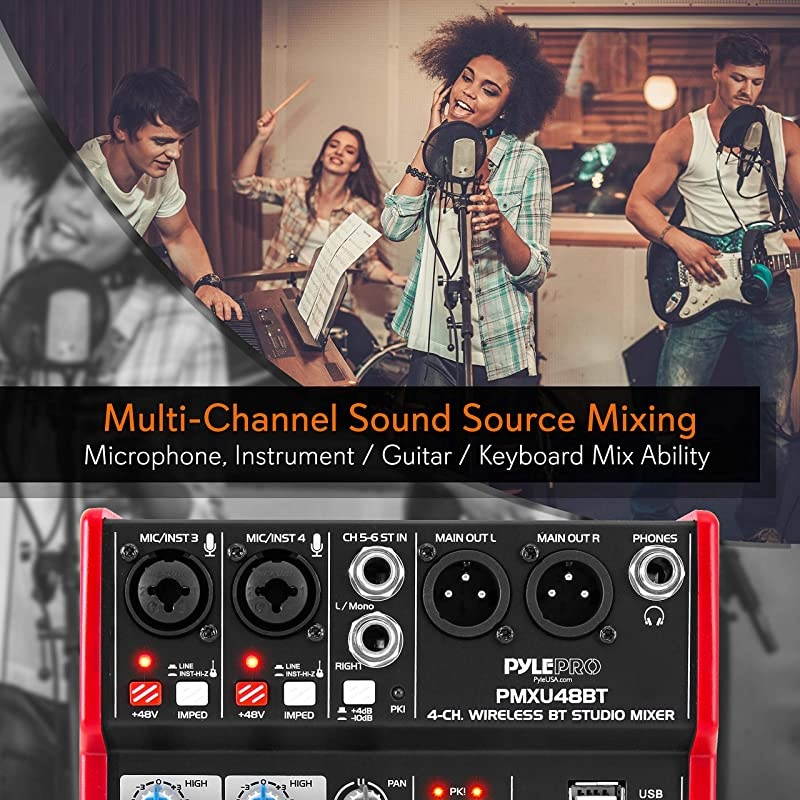 Sound 4 Channel Bluetooth Compatible Professional Portable Digital DJ Console W/USB Mixer Audio Interface-Mixing Boards for Studio Recording PMXU48BT.5