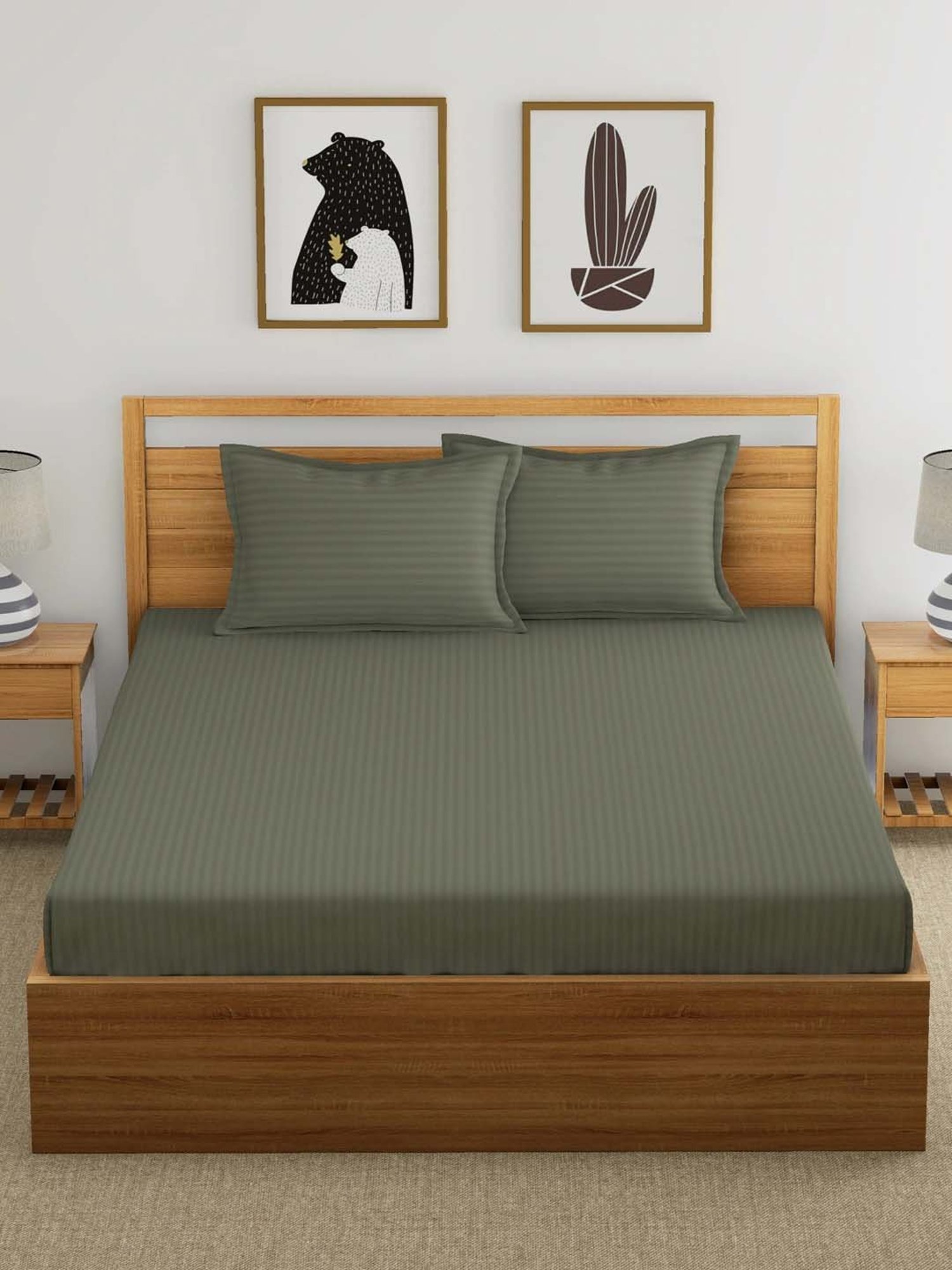 My Room Grey 100% Cotton 300 TC King Bedsheet with 2 Pillow Covers