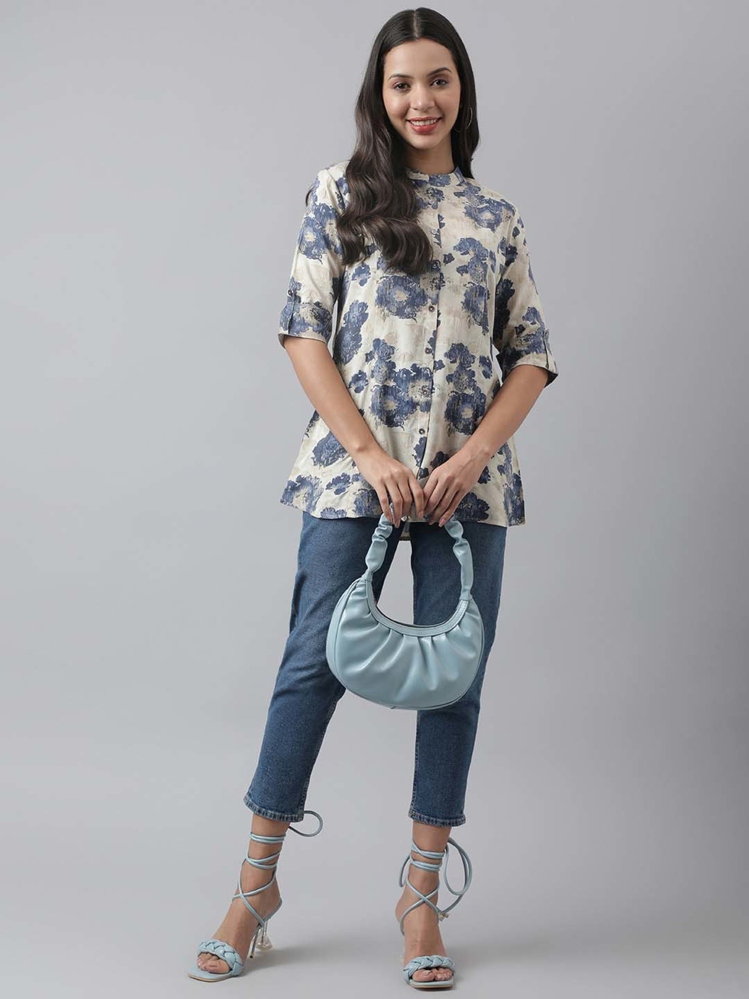 Divena Cream Cotton Floral Print Tunic