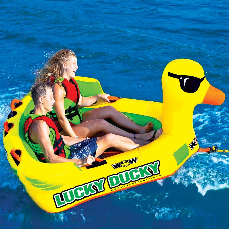 WOW Watersports 19-1040 Heavy Duty Big Ducky 1 to 2 Person Rider 340 Pounds Capacity Boating Lake Ocean Inflatable Towable Tube Float, Yellow