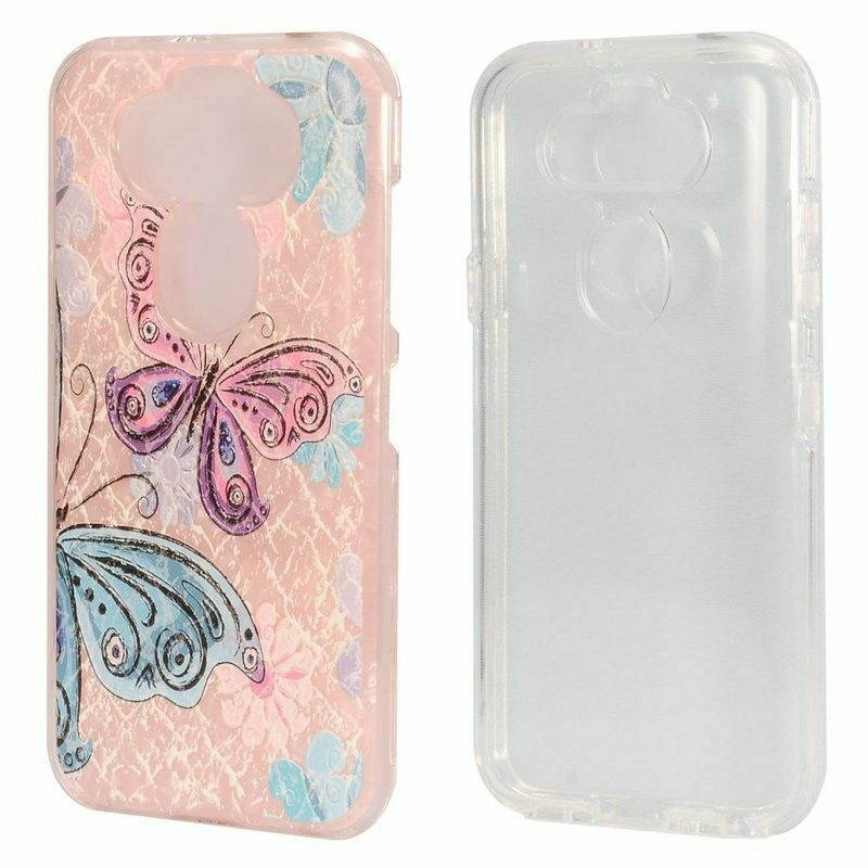 For LG Fortune 3/K31 Aristo 5 Pink Butterfly Hard TPU Hybrid Plastic Case