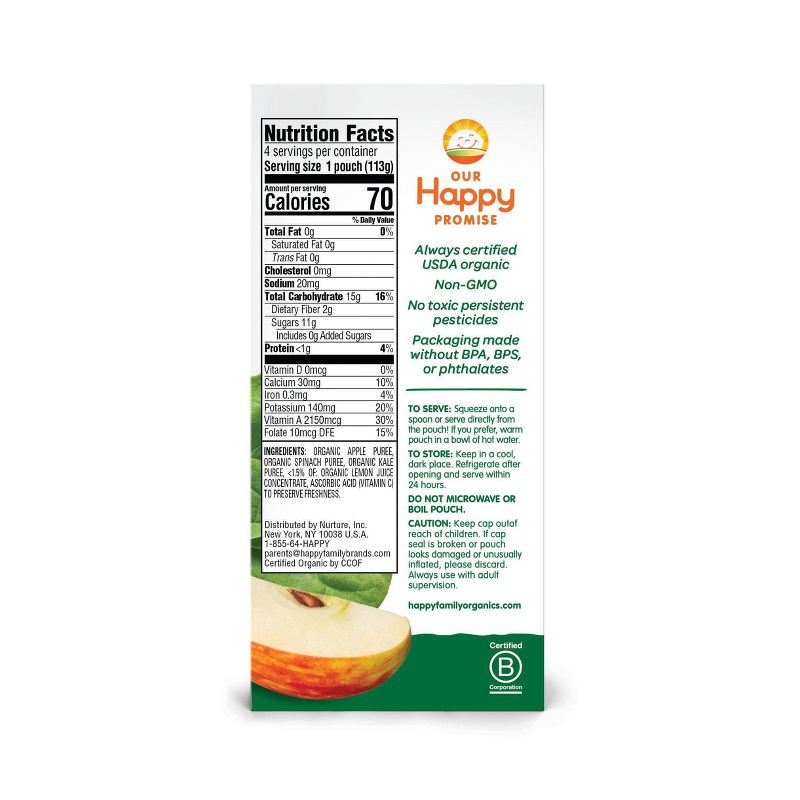 HappyBaby 4pk Organic Apples Spinach & Kale Baby Food Pouch - 16oz