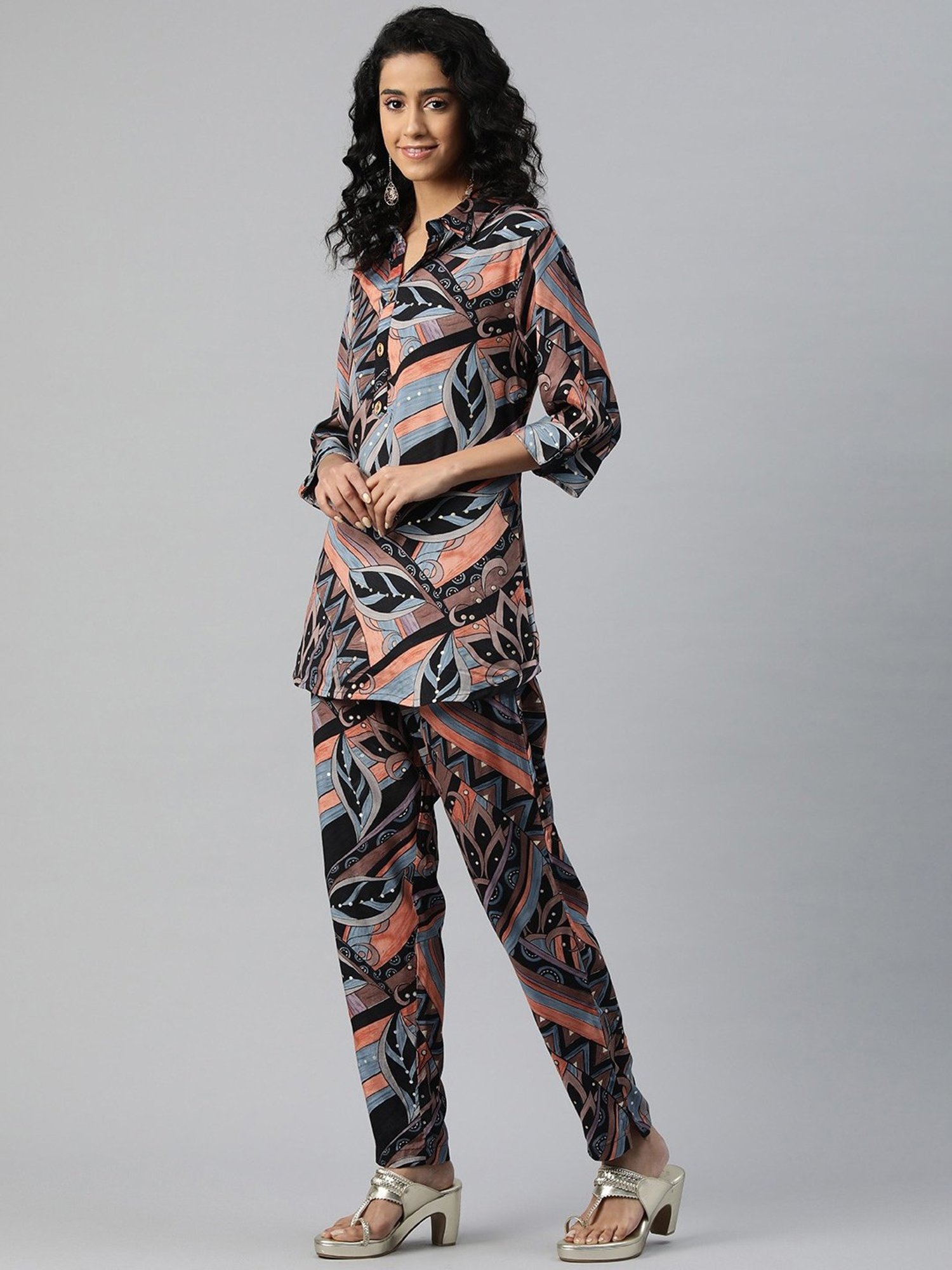 READIPRINT FASHIONS Black Printed Top Pant Set