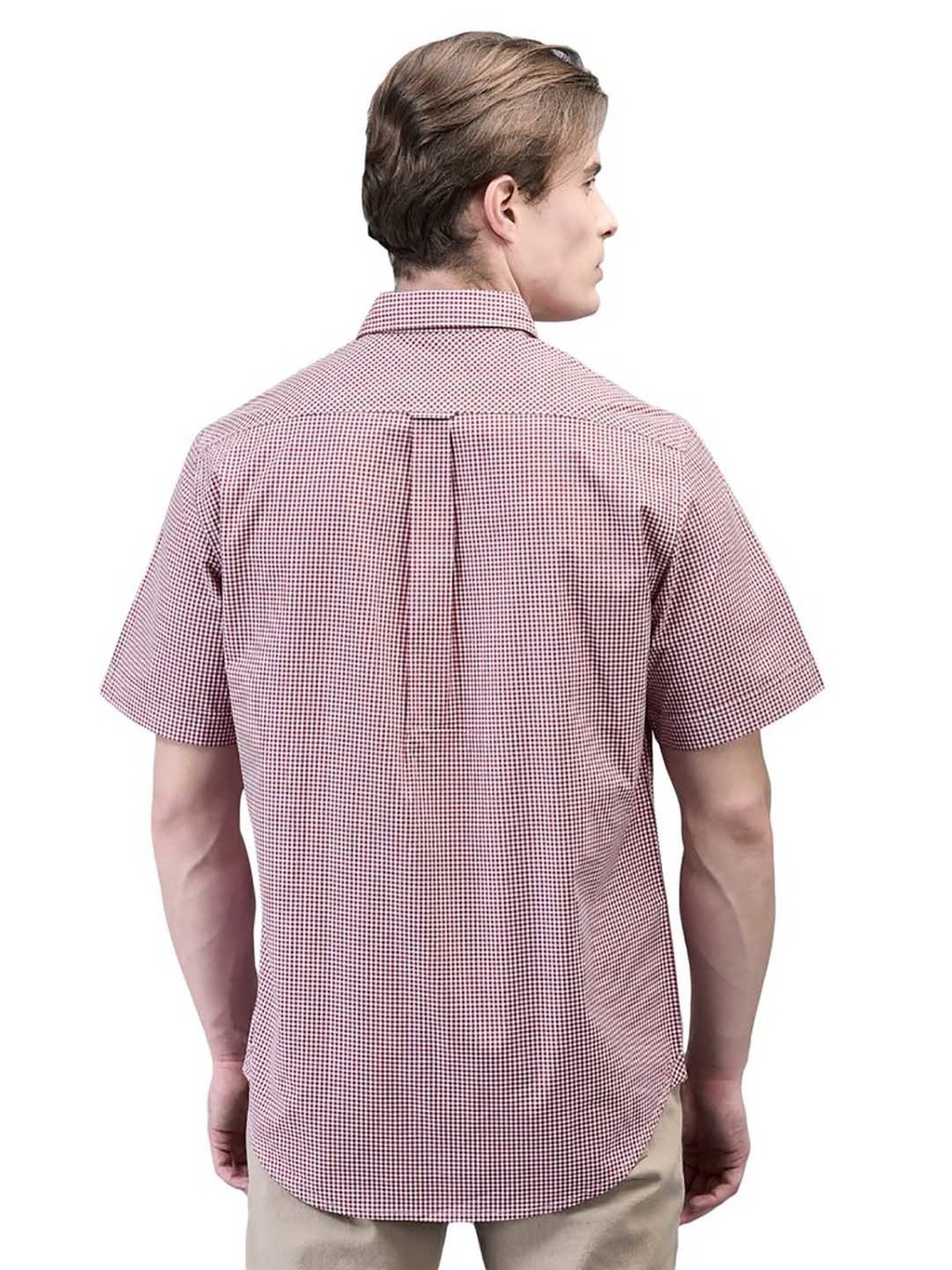 Woodland Maroon & White Regular Fit Check Cotton Shirt