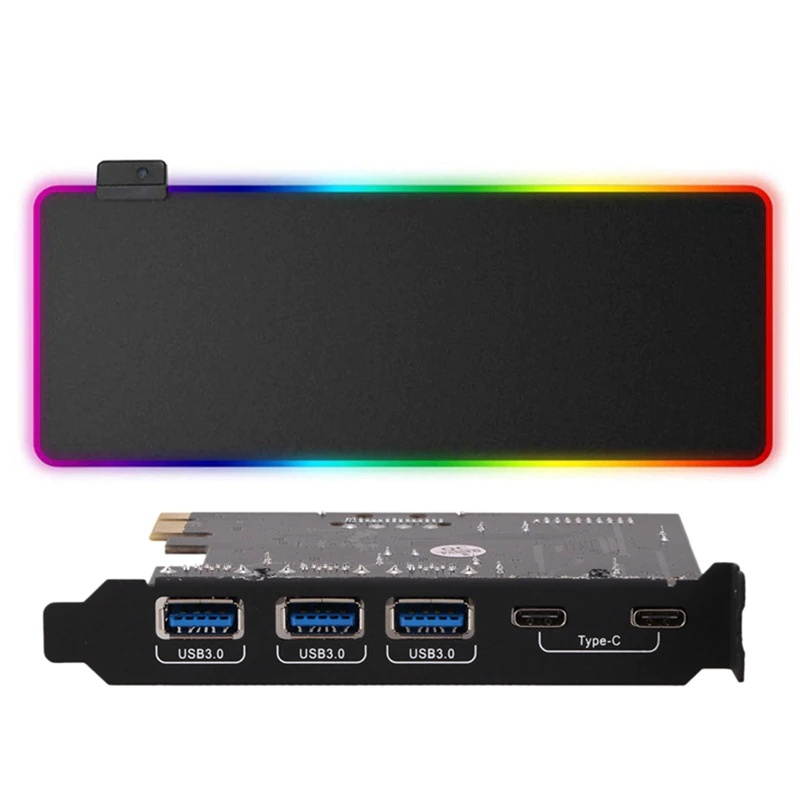 1 Set 7-Port Pci Expansion Card , Expand Three USB 3.0 a Ports & 1 Set RGB Gaming Mouse Pad LED Lighting Computer Mat
