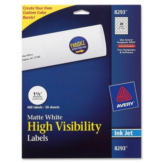 Vibrant Inkjet Color-Print Labels w/ Sure Feed, 1 1/2" dia, White, 400/PK 8293