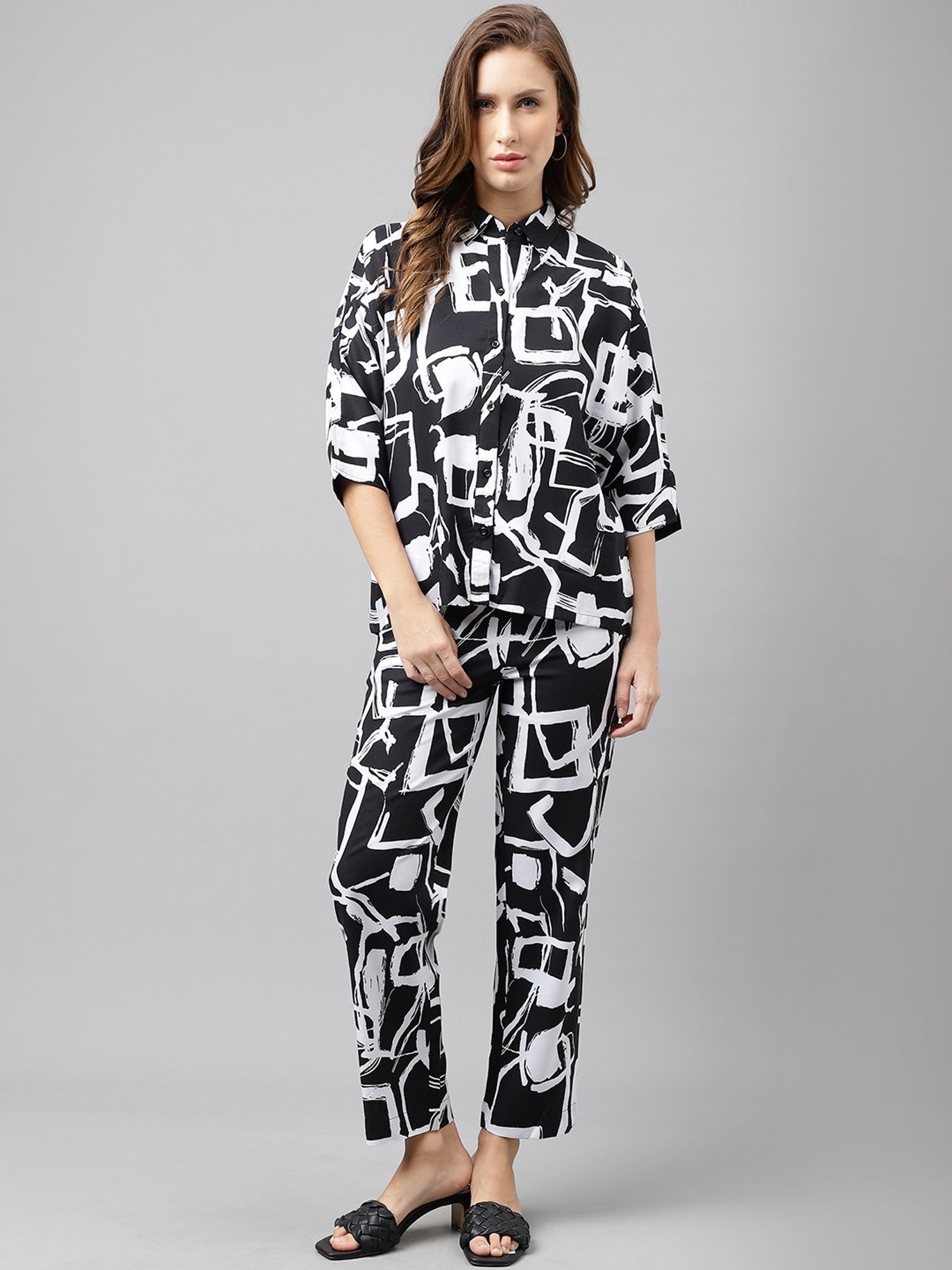 Melon by PlusS Blue Printed Shirt Pant Set