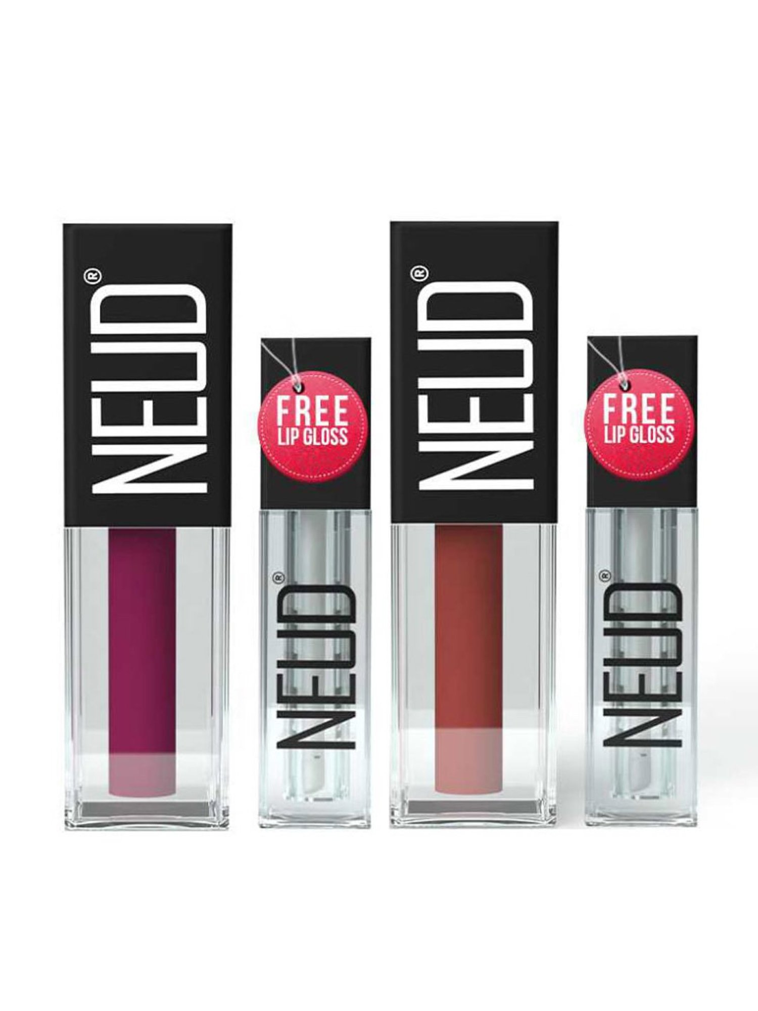 Neud Matte Liquid Lipstick Combo Jolly Coral & Mauve-a-Licious with Two Lip Gloss Free