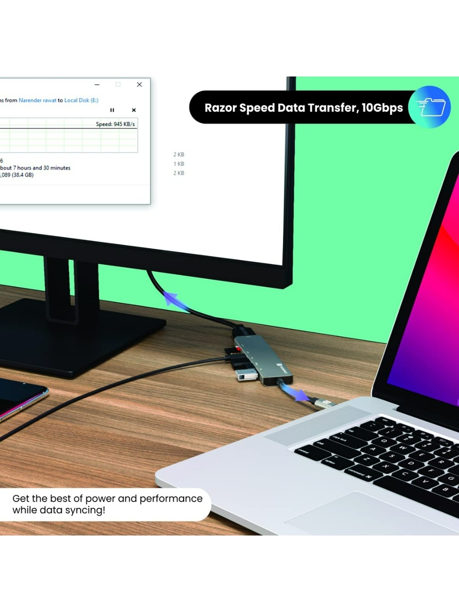 Portronics Mport 52 7-in-1 Type C Hub with 10Gbps Data Transfer, Type C PD 60W Port (Grey)