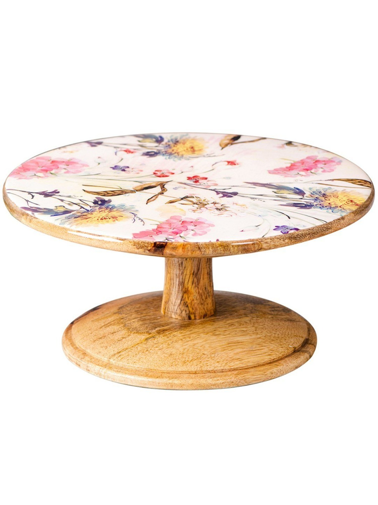 Nestroots White Cake Stand with Tong Printed Cake cutting Holder Round Wooden Cup Cake Table Stand