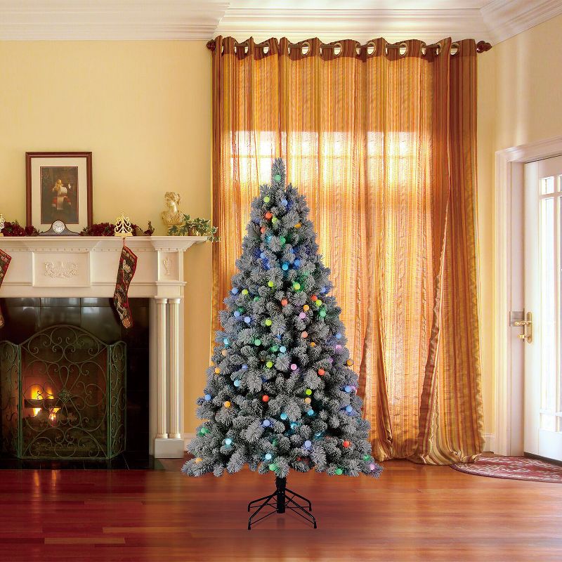 Home Heritage Snowdrift Spruce 6.5 Foot Flocked Christmas Tree with White Lights