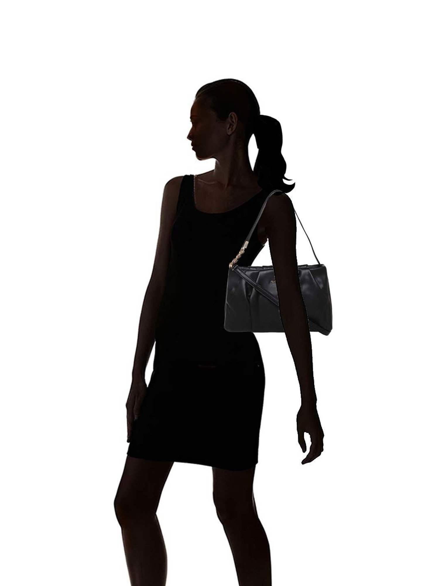 Marina Galanti Black Textured Medium Baguette Bag