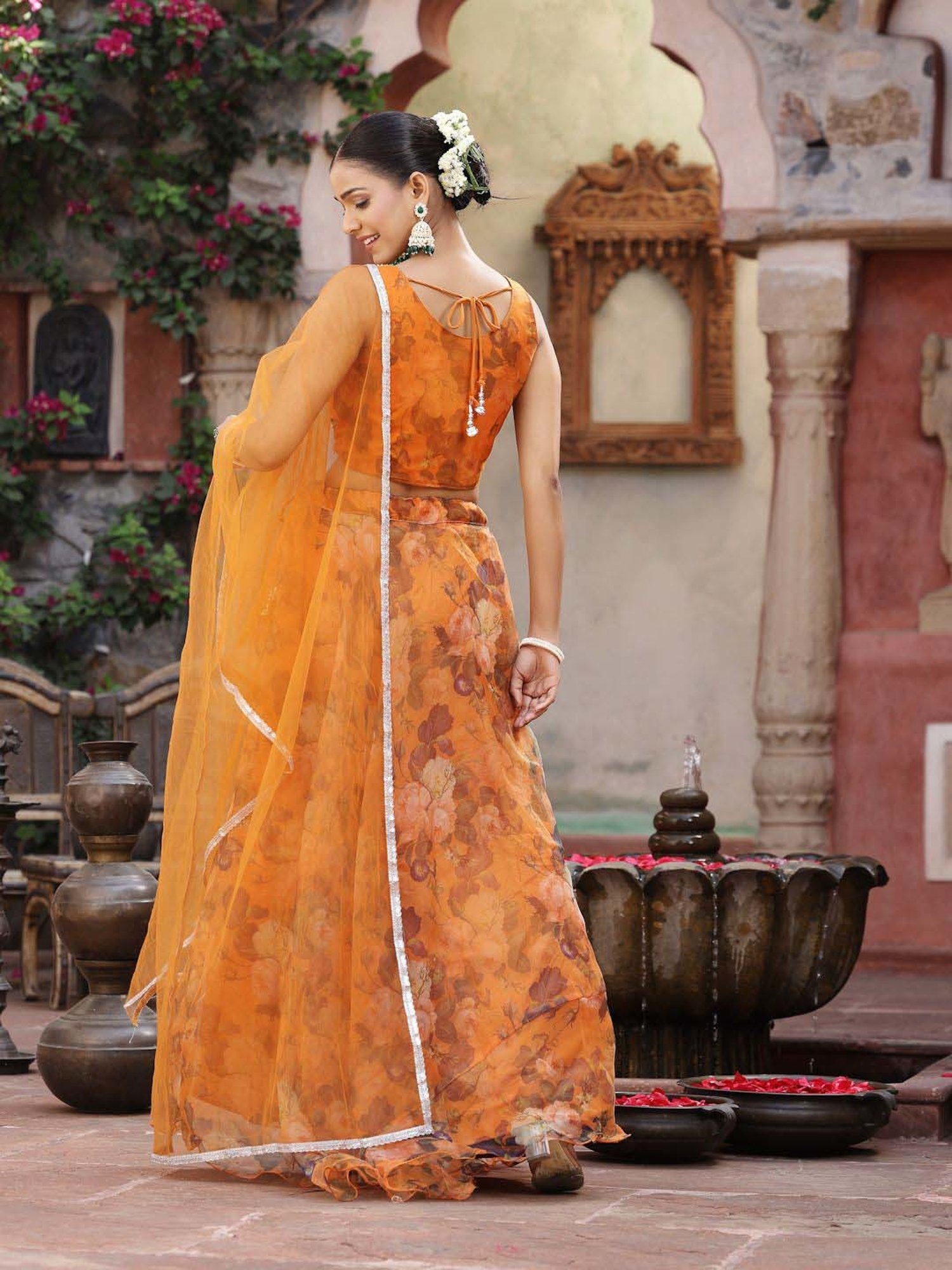 Stylum Orange Printed Lehenga Choli Set With Dupatta
