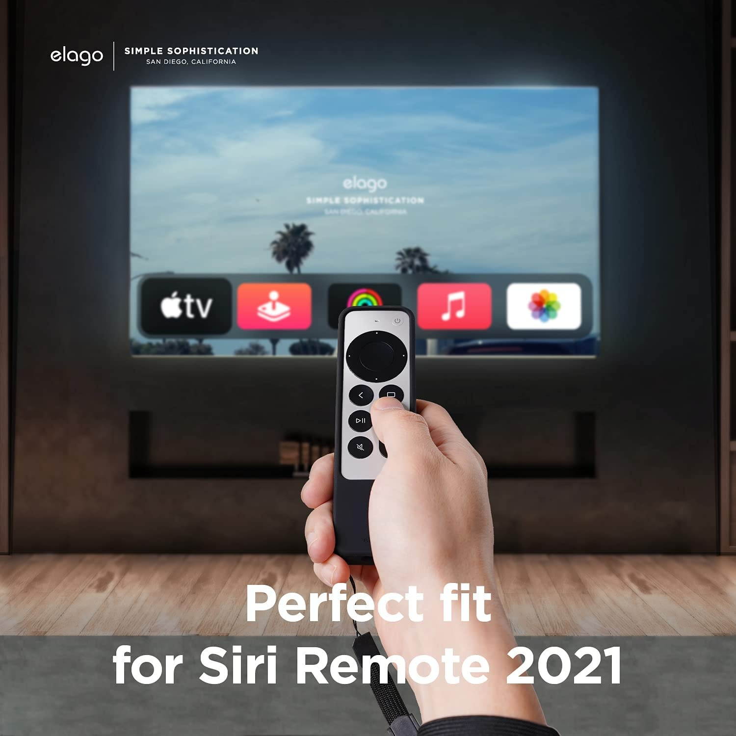 elago R1 Case Compatible with 2021 Apple TV Siri Remote - Magnet Technology, Lanyard Included, Great Grip, Heavy Shock Absorption, Drop Protection, Full Access to All Functions [Black]