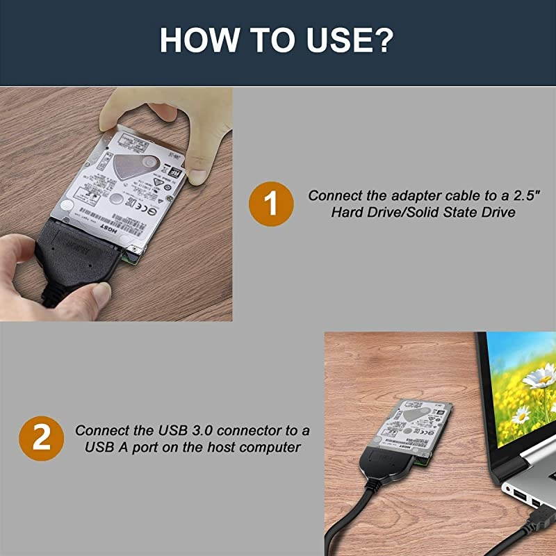 USB 30 to SATA Adapter  USB to SSD Adapter wUASP Compatible for 25 inch HDD and SSD